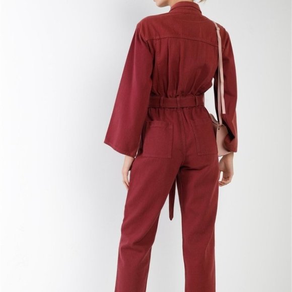 BURGUNDYY Long Sleeve Denim Utility Front Button D - Picture 4 of 8